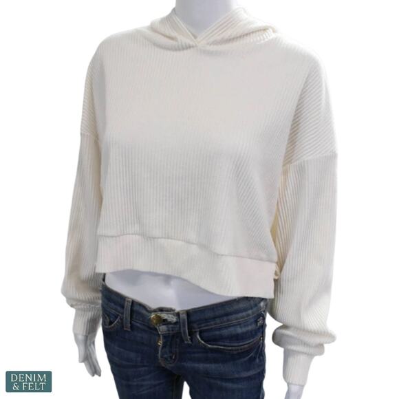 Alo Yoga Muse Hoodie Ivory Ribbed Cropped Pullover Soft Loungewear Studio Street - Picture 2 of 13